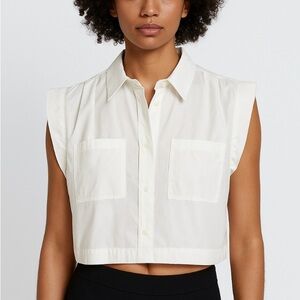 Zara Cream Sleeveless Button-Down Shirt Size Medium EUC